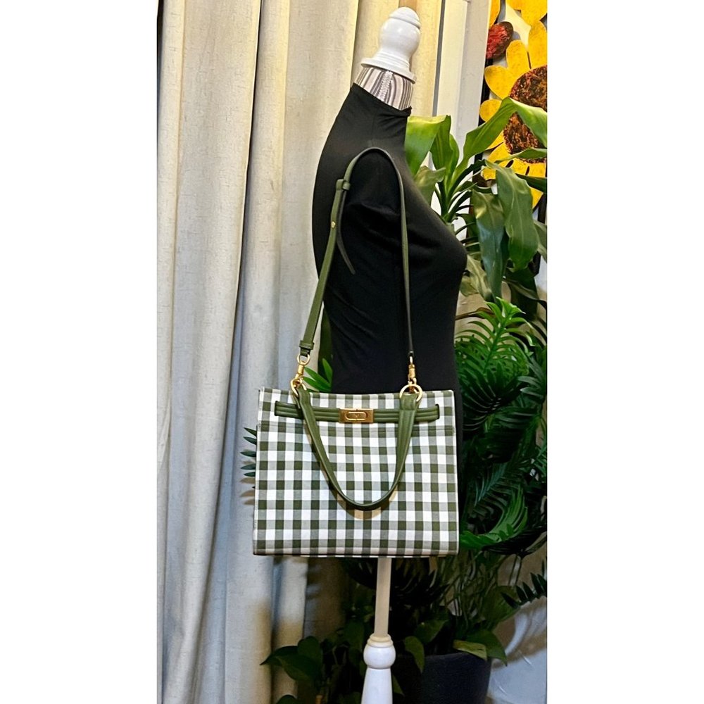 โบโบ AUTHENTIC TORY BURCH GREEN AND WHITE PLAID PETITE LEE RADZIWILL โบโบ - Picture 11 of 14